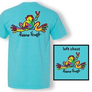 Peace Frogs Lagoon Blue Retro Garment Dye T-Shirt ~ Choose Your Size ~Brand New!